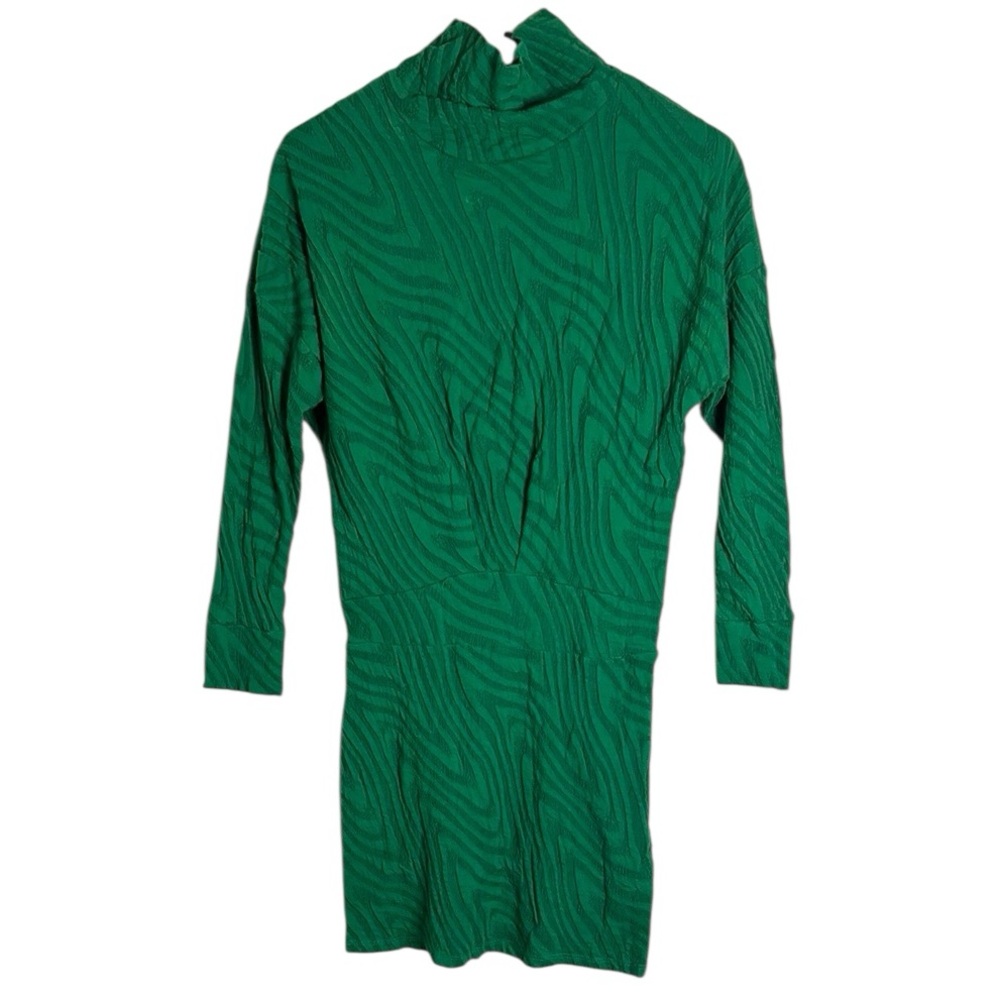Free People Women’s Chevron textured turtleneck Mini Dress Drop Sleeve Smocked S